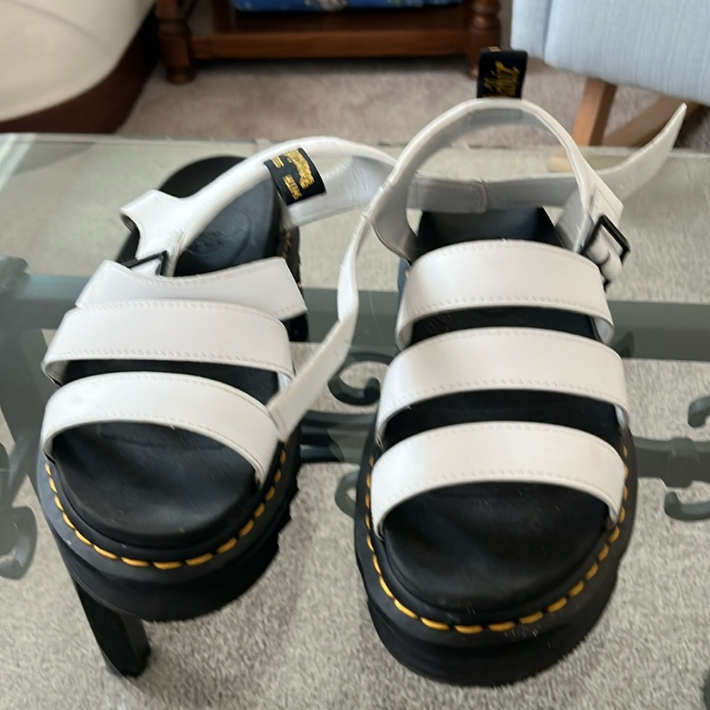 Dr. Martens White and Black Leather Platform Sandals